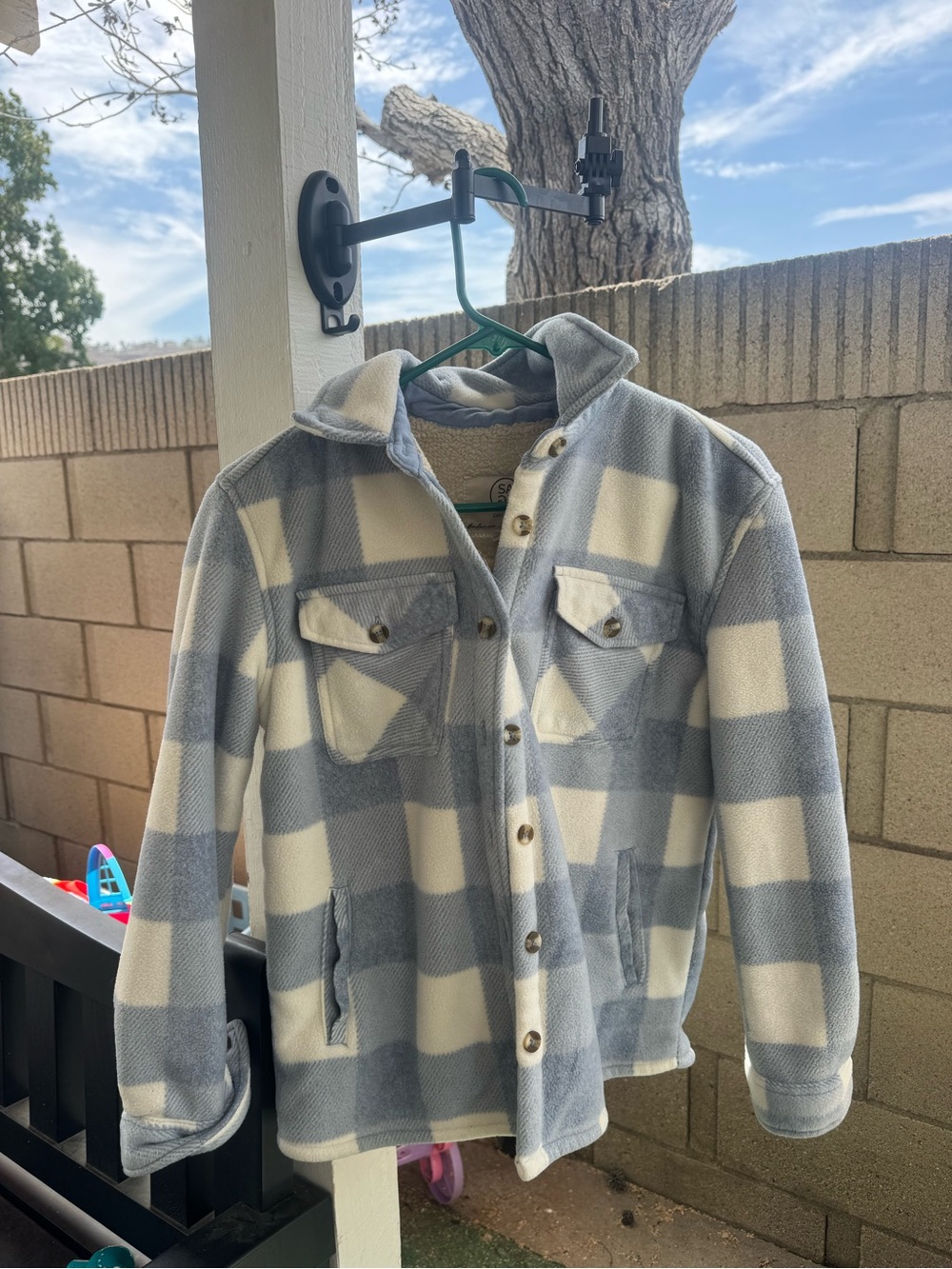 Kids Blue and Cream Plaid Fleece Jacket